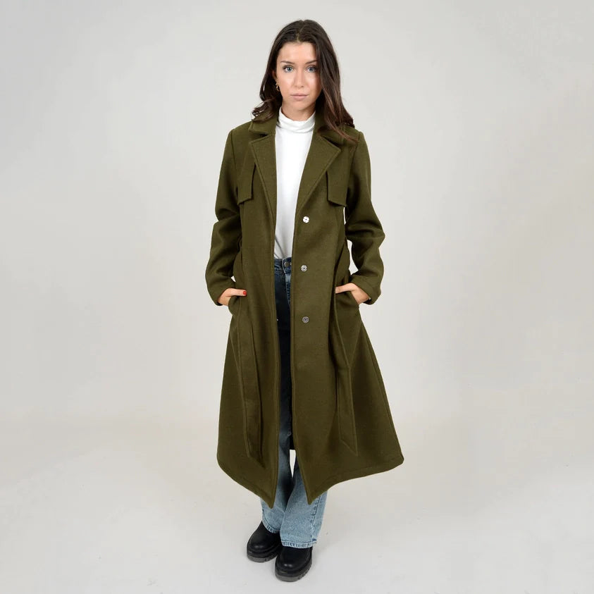 Maddison Belted Military Coat S OLIVE