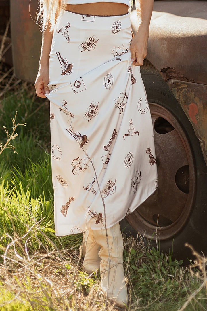 Western Satin Midi Skirt