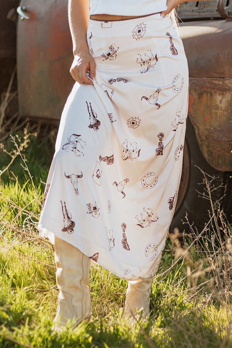 Western Satin Midi Skirt