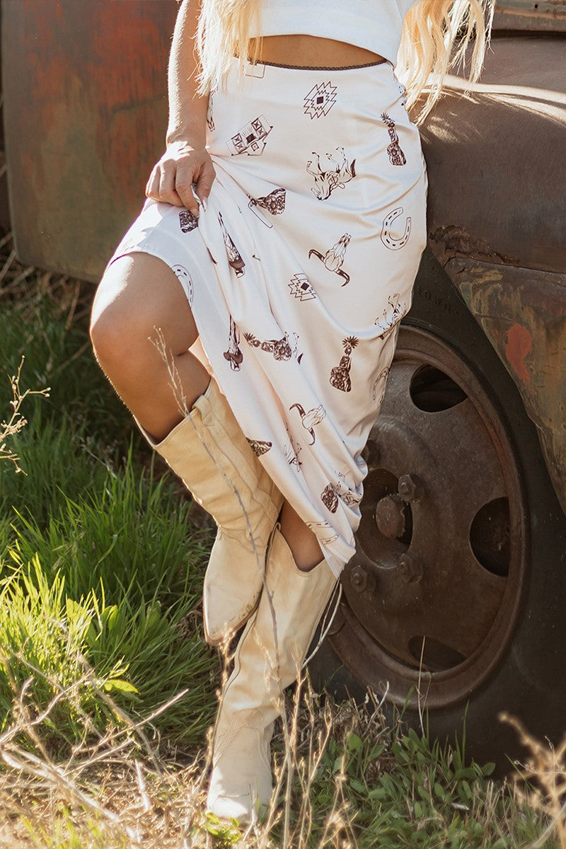 Western Satin Midi Skirt