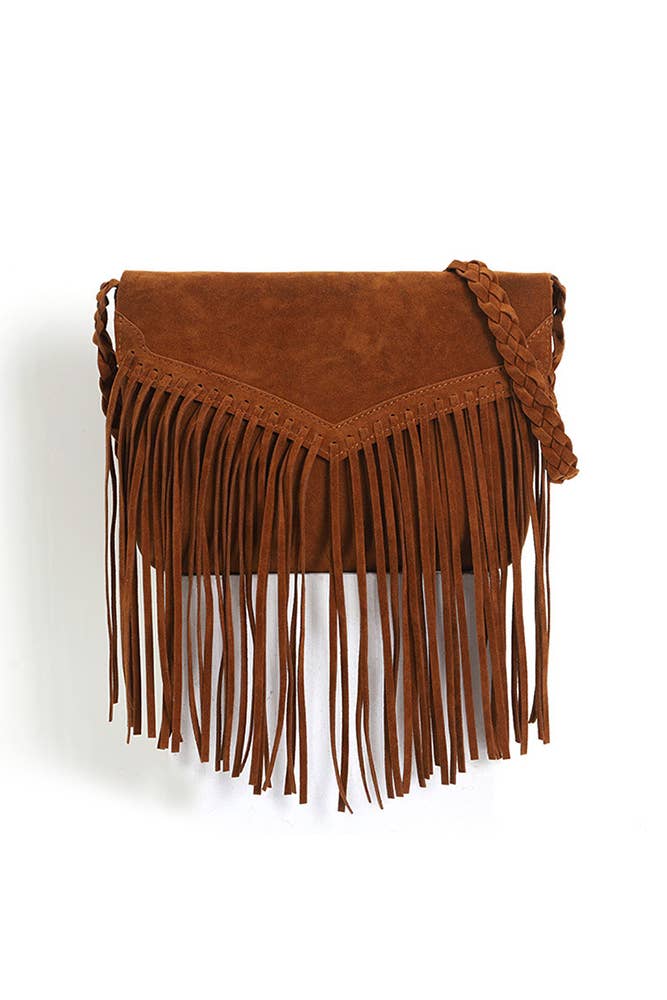 Faux Suede Fringe Envelope Bag