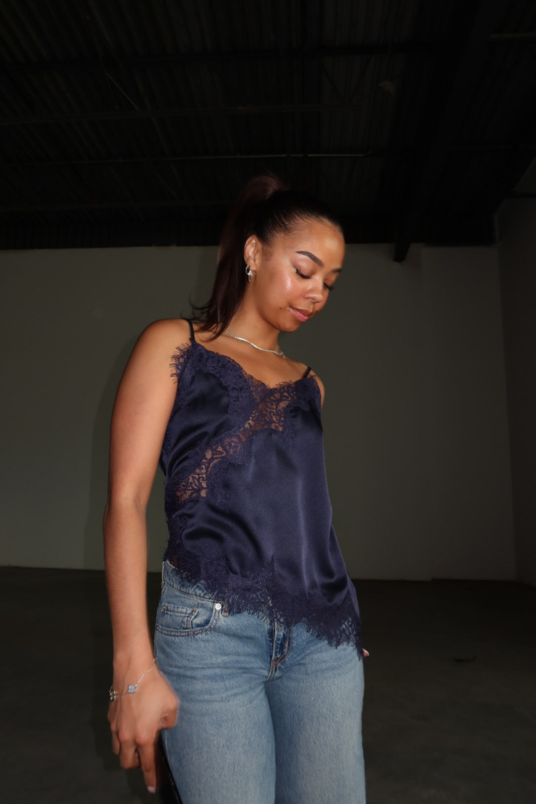 Satin Lace Asymmetrical Cami