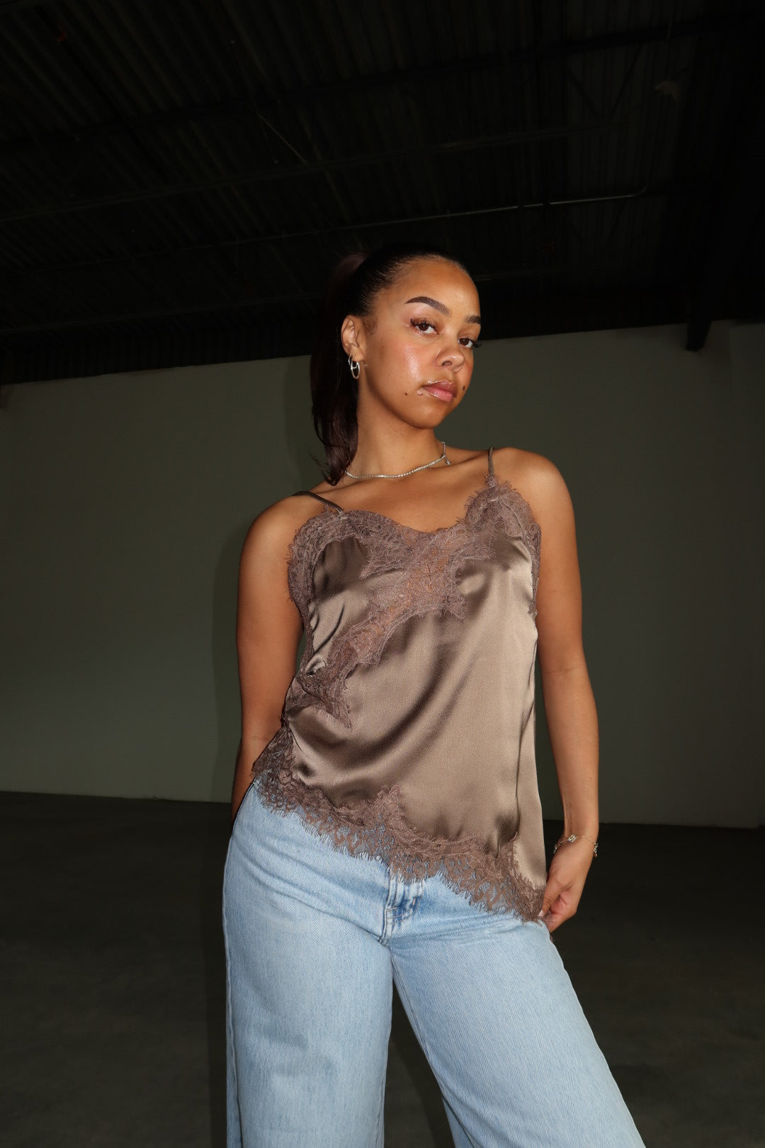 Satin Lace Asymmetrical Cami