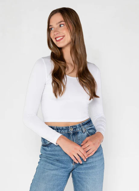 Bamboo Long Sleeve Scoop Neck Crop