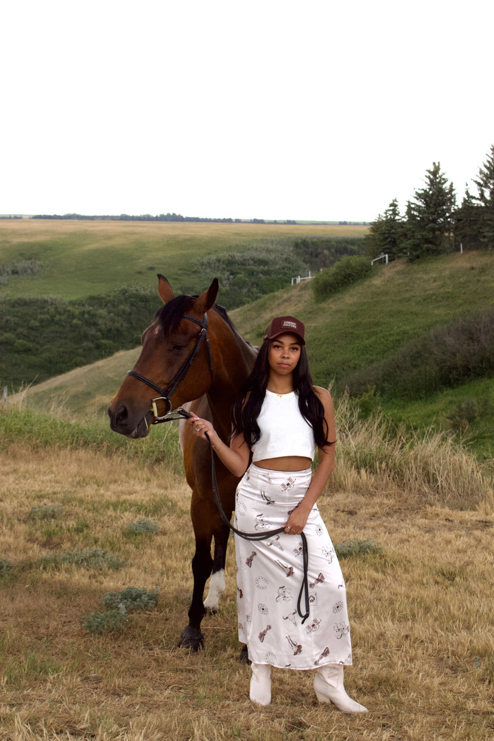 Western Satin Midi Skirt