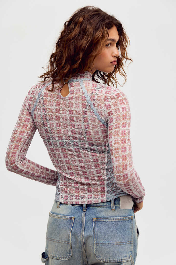 Lyric Sheer Lace Long Sleeve Turtleneck Top