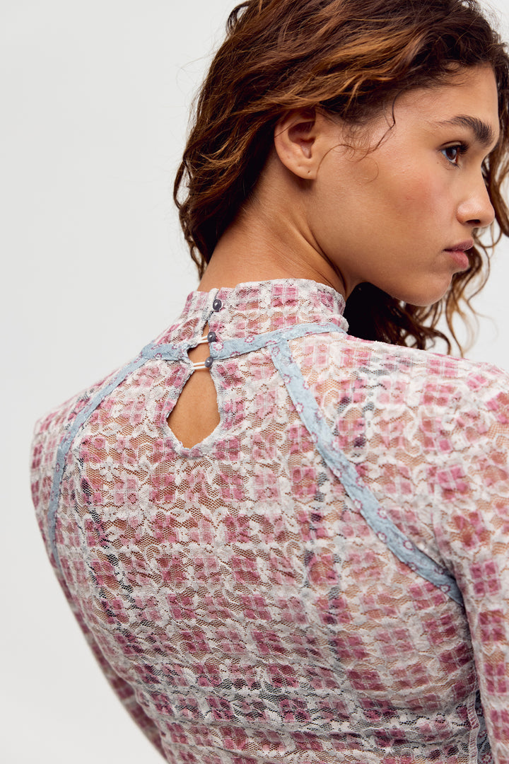 Lyric Sheer Lace Long Sleeve Turtleneck Top