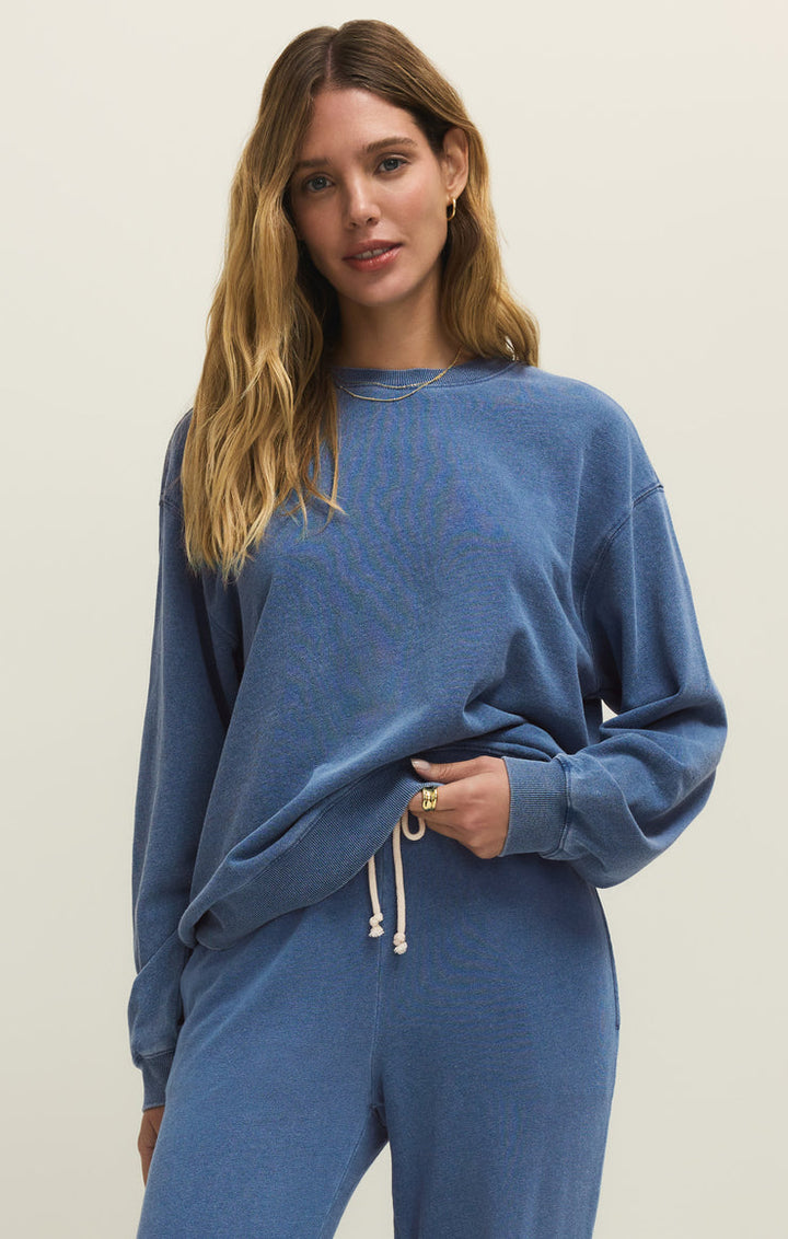 Boyfriend Knit Denim Sweatshirt