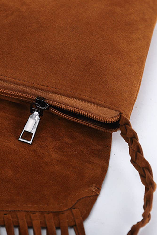 Faux Suede Fringe Envelope Bag