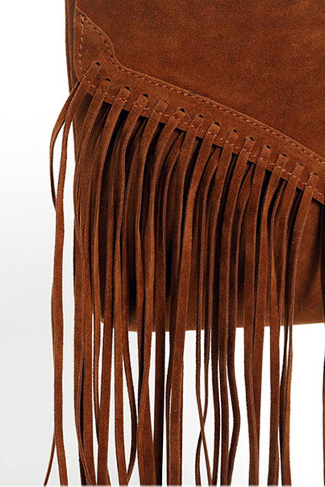 Faux Suede Fringe Envelope Bag