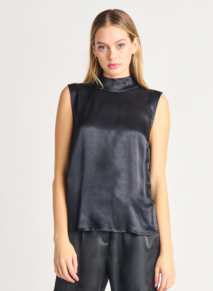 Miranda Satin Mock Neck Top