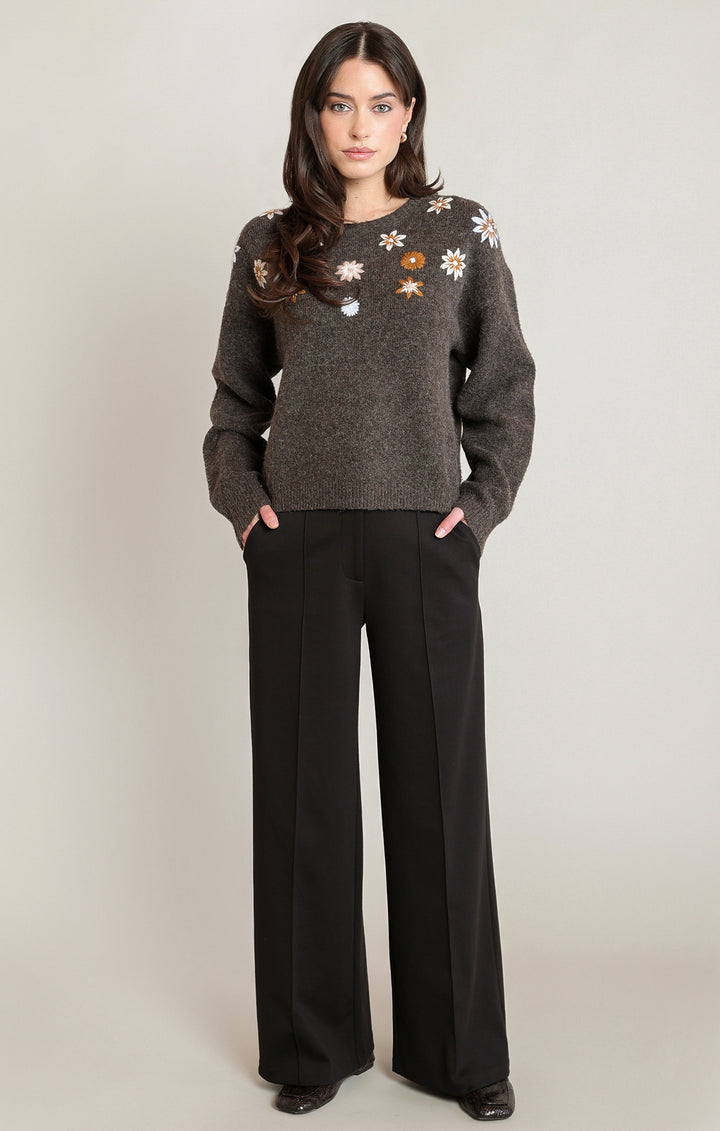 Embroidered Flower Sweater