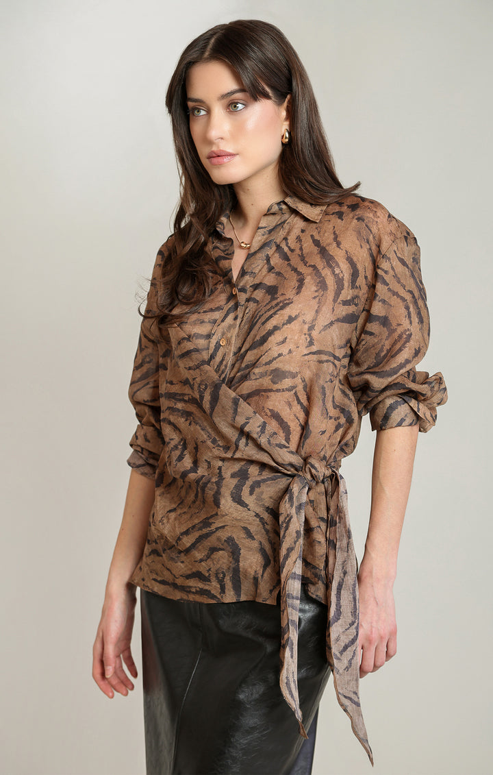 Animal Print Wrap Blouse