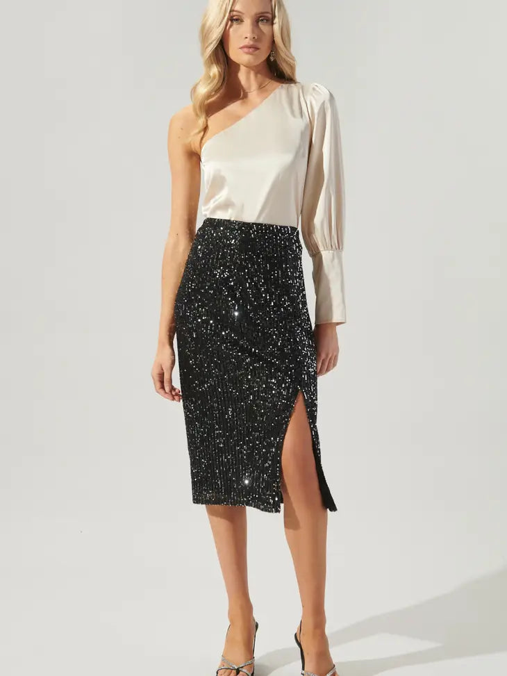 Friday Nights Sequin Midi Skirt