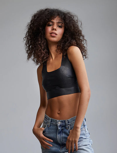 Faux Leather Square neck Crop Top