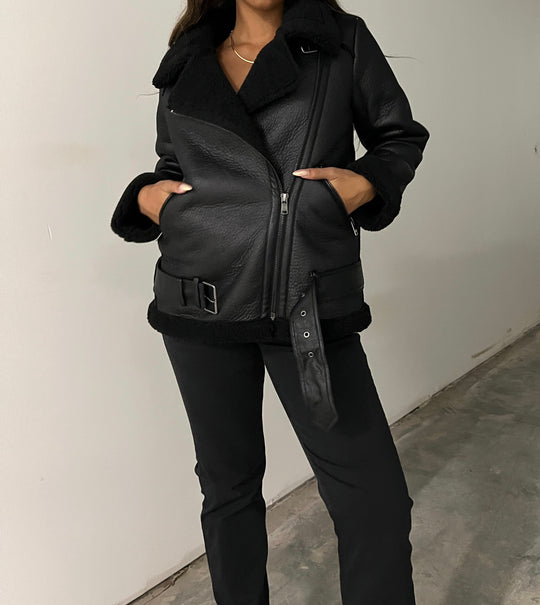 Faux Leather Aviator Jacket