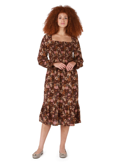 Smocked Lace Trim Midi Dress